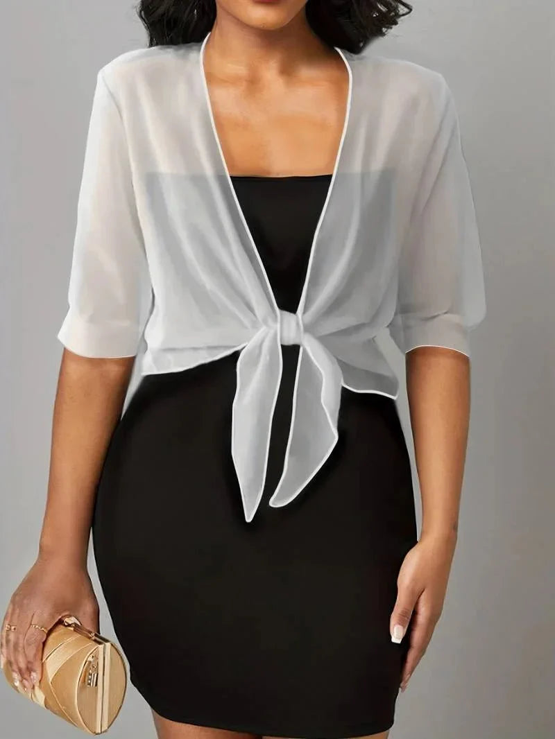 Women's Sheer Tie-Front Blouse with 3/4 Sleeves - photo 1