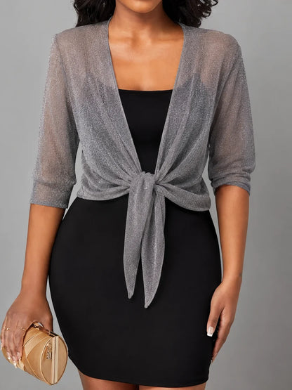 Women's Sheer Tie-Front Blouse with 3/4 Sleeves - photo 16
