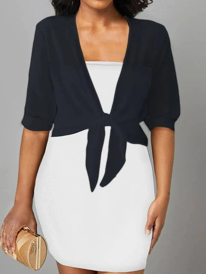 Women's Sheer Tie-Front Blouse with 3/4 Sleeves - photo 2