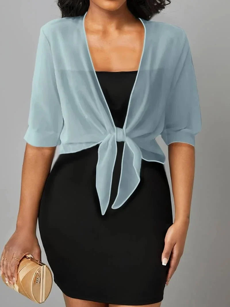 Women's Sheer Tie-Front Blouse with 3/4 Sleeves - photo 4