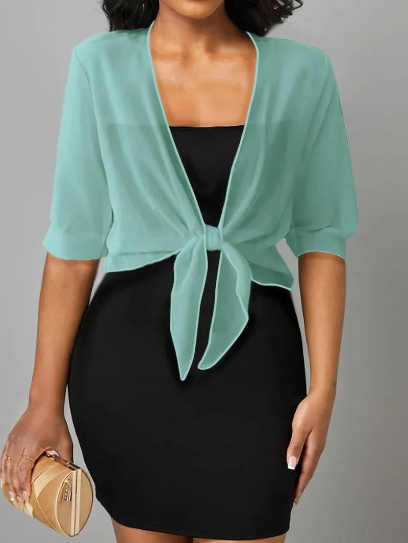 Women's Sheer Tie-Front Blouse with 3/4 Sleeves - photo 5