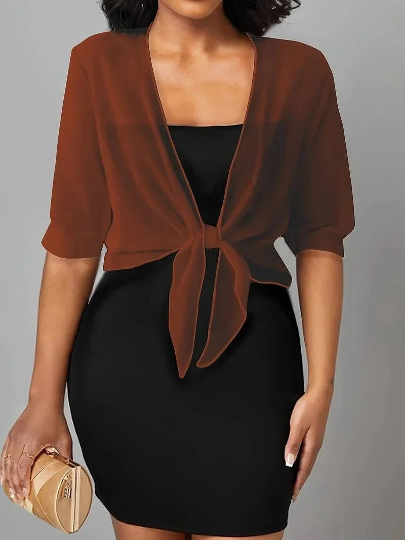 Women's Sheer Tie-Front Blouse with 3/4 Sleeves - photo 6