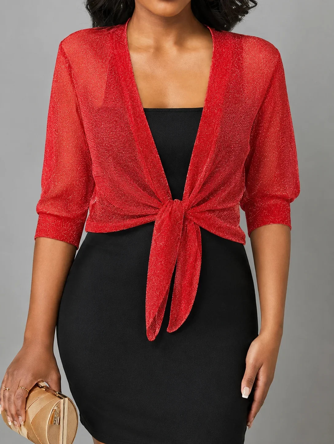 Women's Sheer Tie-Front Blouse with 3/4 Sleeves - photo 7