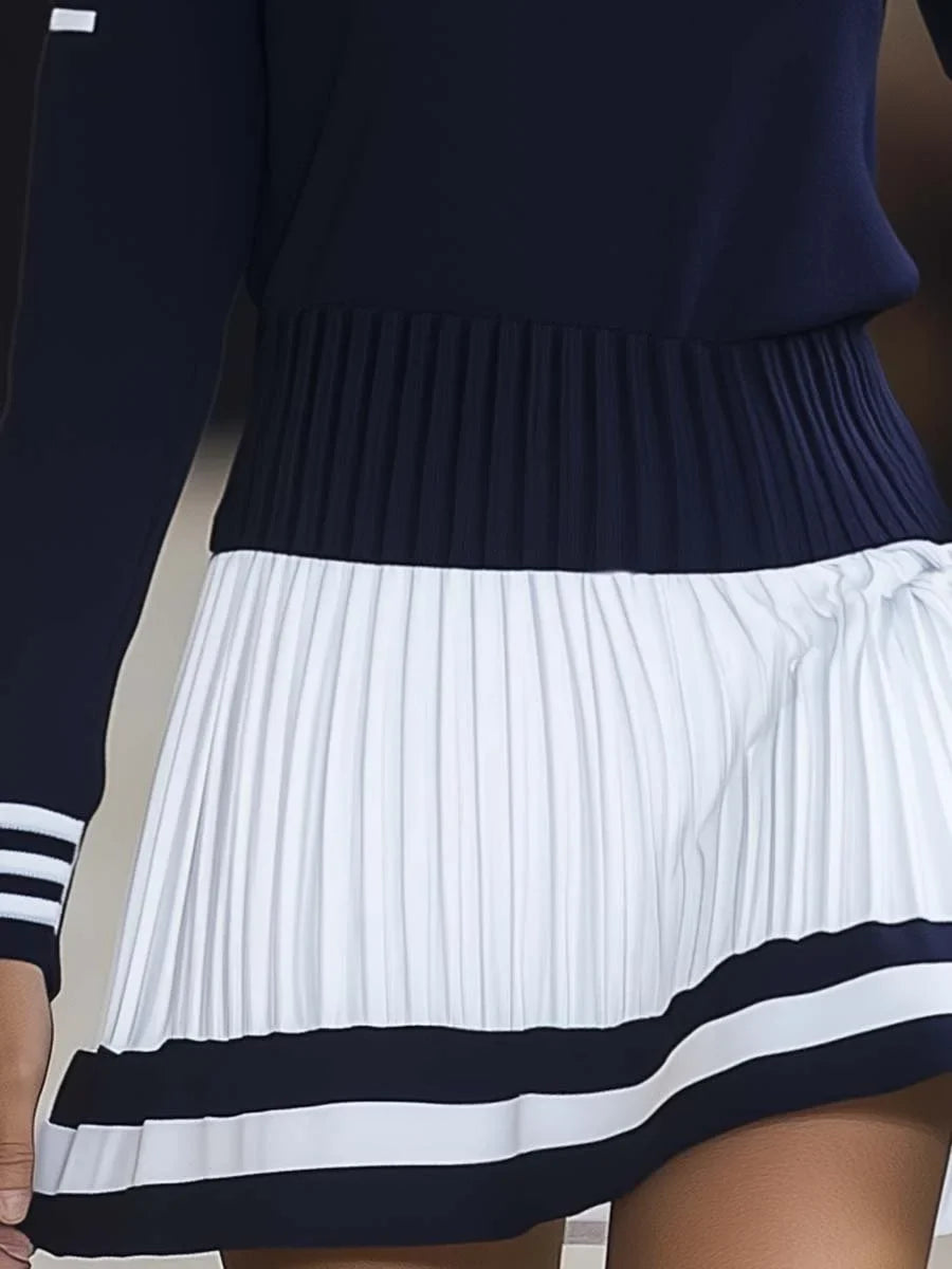 Women's Striped Knit Dress with Pleated Skirt - photo 5