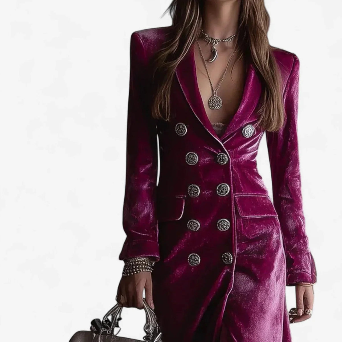 Women's Velvet Double-Breasted Midi Dress - photo 4