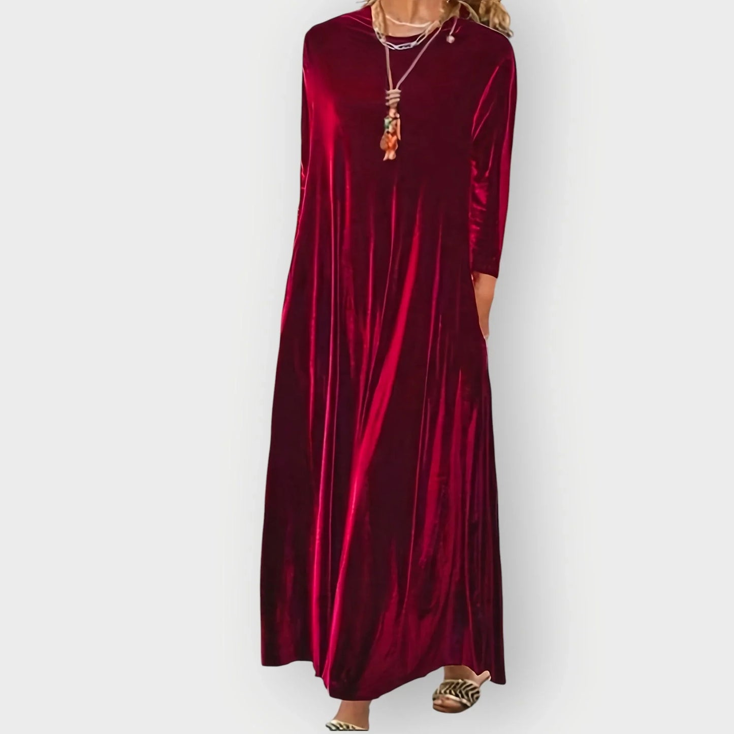 Women's Velvet Maxi Dress with Long Sleeves - photo 1