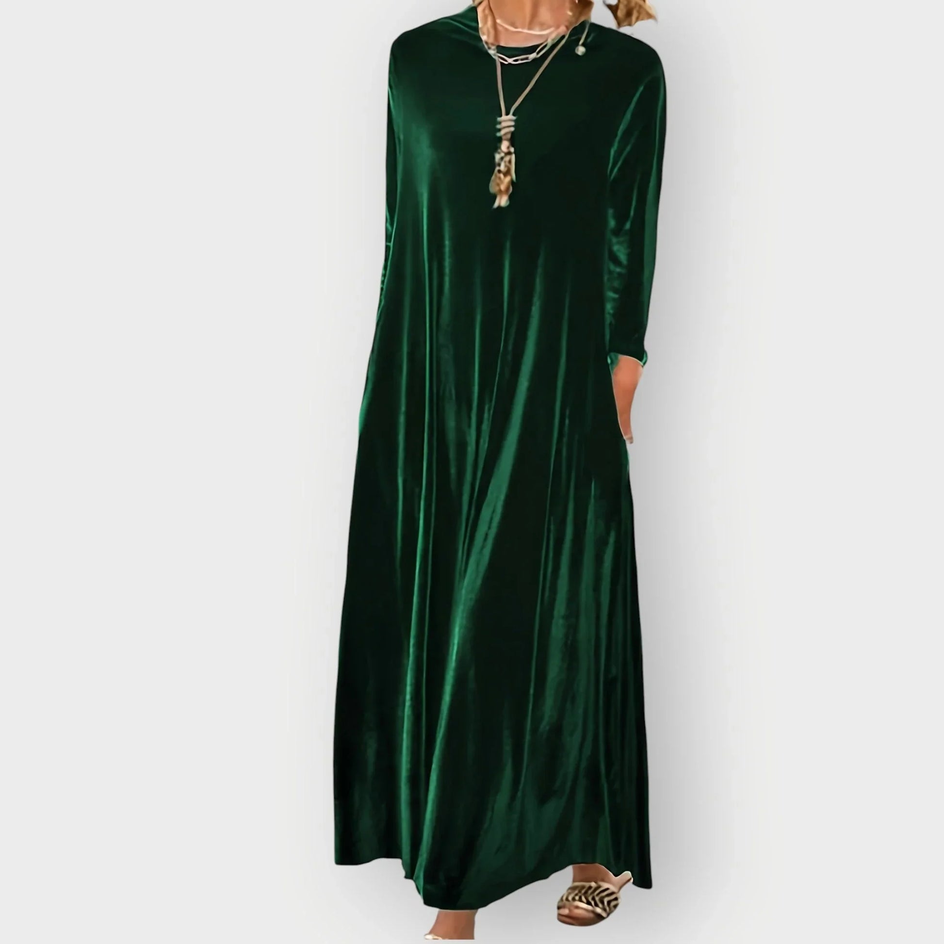 Women's Velvet Maxi Dress with Long Sleeves - photo 2