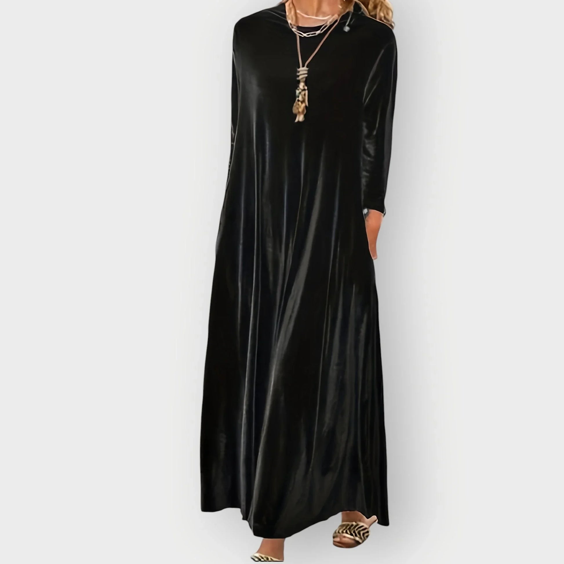 Women's Velvet Maxi Dress with Long Sleeves - photo 3