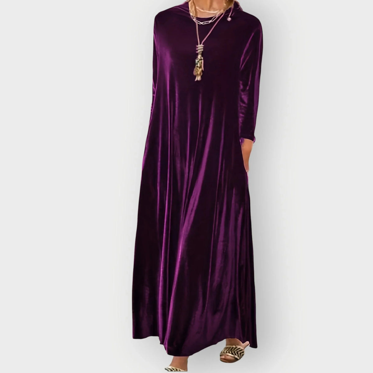 Women's Velvet Maxi Dress with Long Sleeves - photo 4