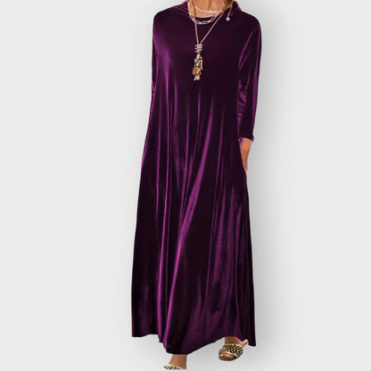 Women's Velvet Maxi Dress with Long Sleeves - photo 4