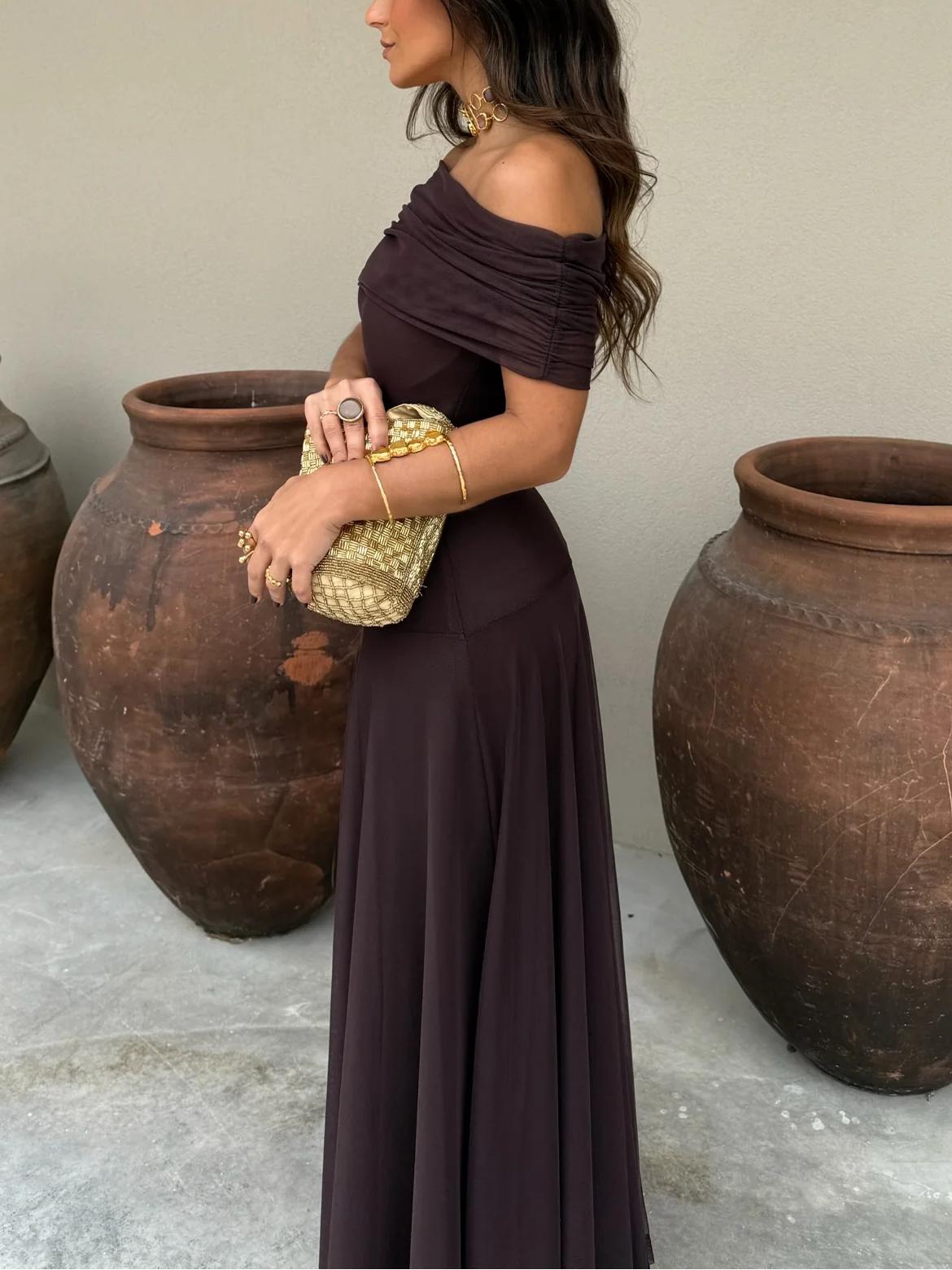 Women's Wedding Guest Maxi Dress with Mesh Overlay