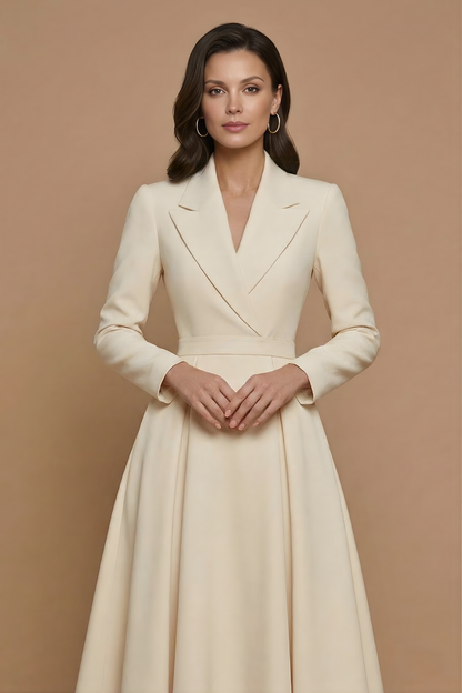 Women's A-Line Midi Dress with Notched Lapel