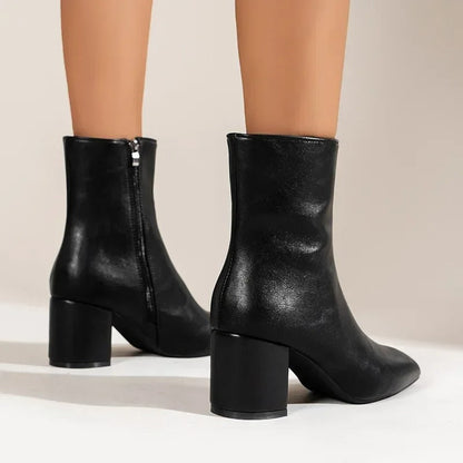 Women's Block Heel Ankle Boots with Side Zip-7