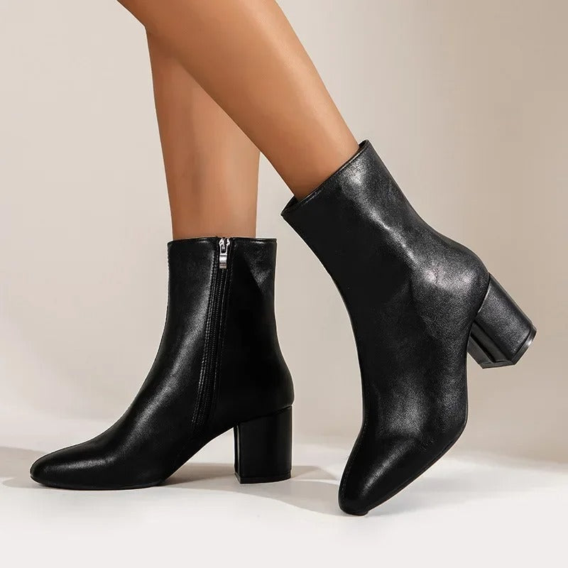 Women's Block Heel Ankle Boots with Side Zip-11