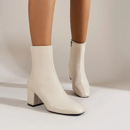 Women's Block Heel Ankle Boots with Side Zip-10