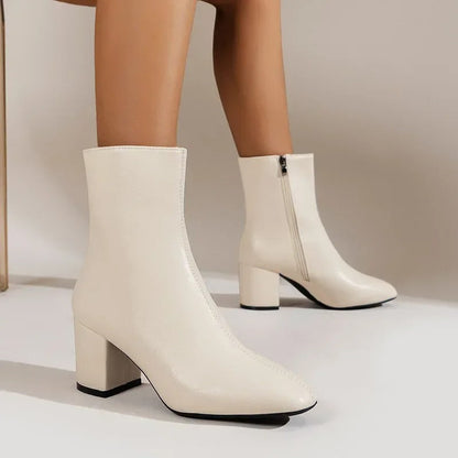 Women's Block Heel Ankle Boots with Side Zip-4