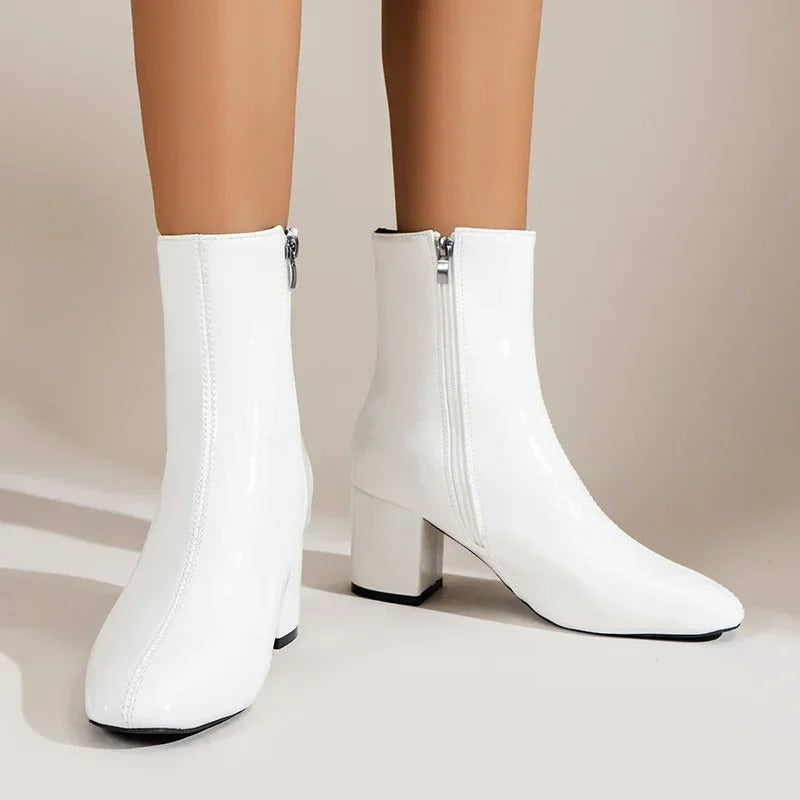 Women's Block Heel Ankle Boots with Side Zip-1