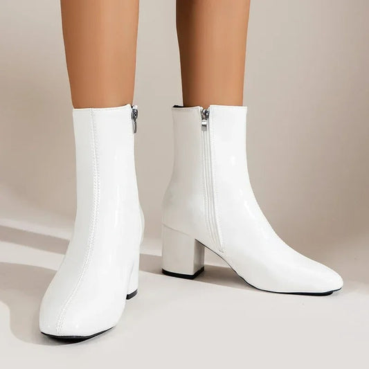 Women's Block Heel Ankle Boots with Side Zip-1