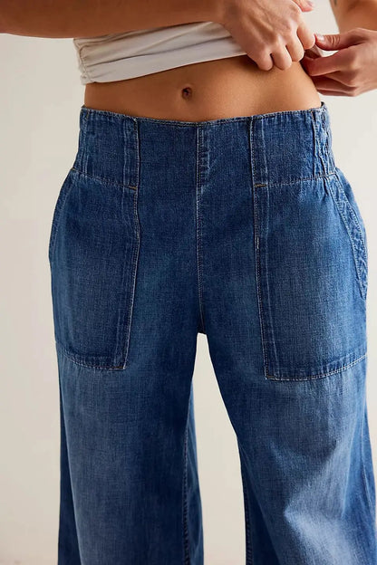 Women's Casual Wide-Leg Denim Jeans-5