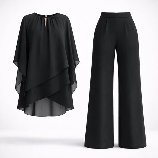 Women's Chiffon Top & Wide Leg Pants Set-1