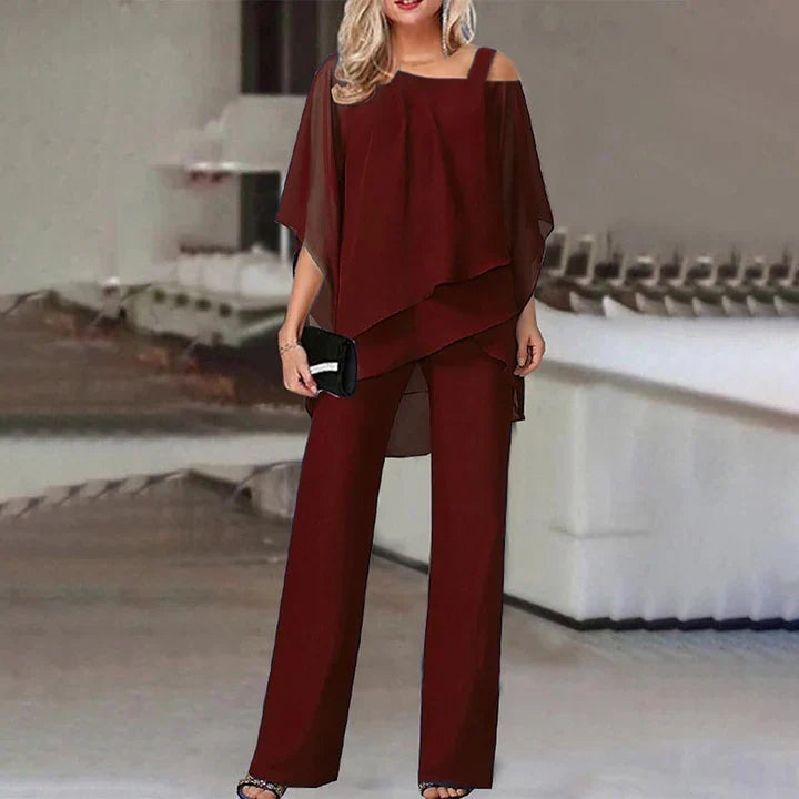 Women's Chiffon Top & Wide Leg Pants Set-4