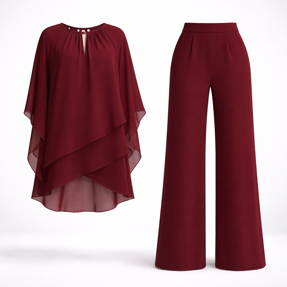 Women's Chiffon Top & Wide Leg Pants Set-3