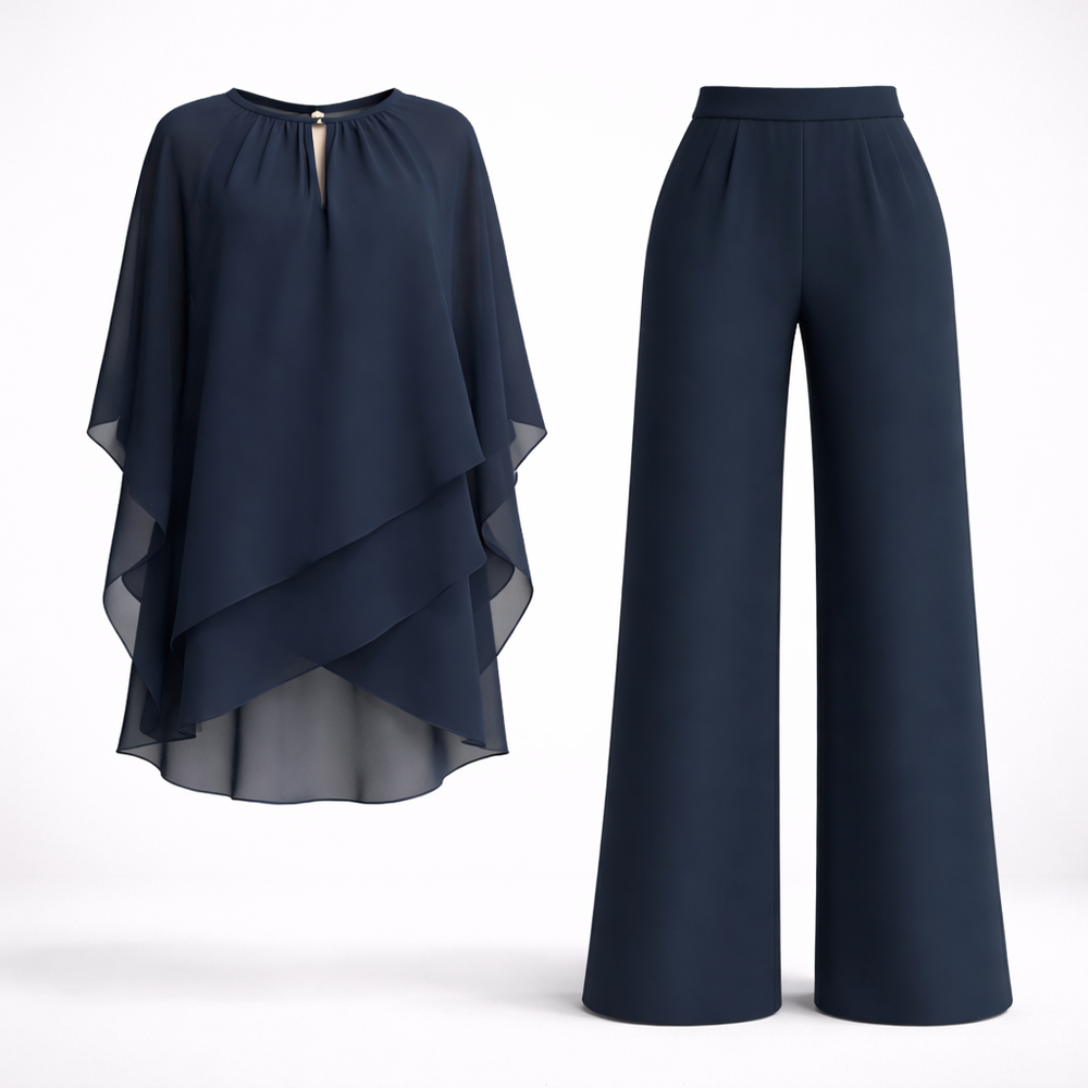 Women's Chiffon Top & Wide Leg Pants Set-5