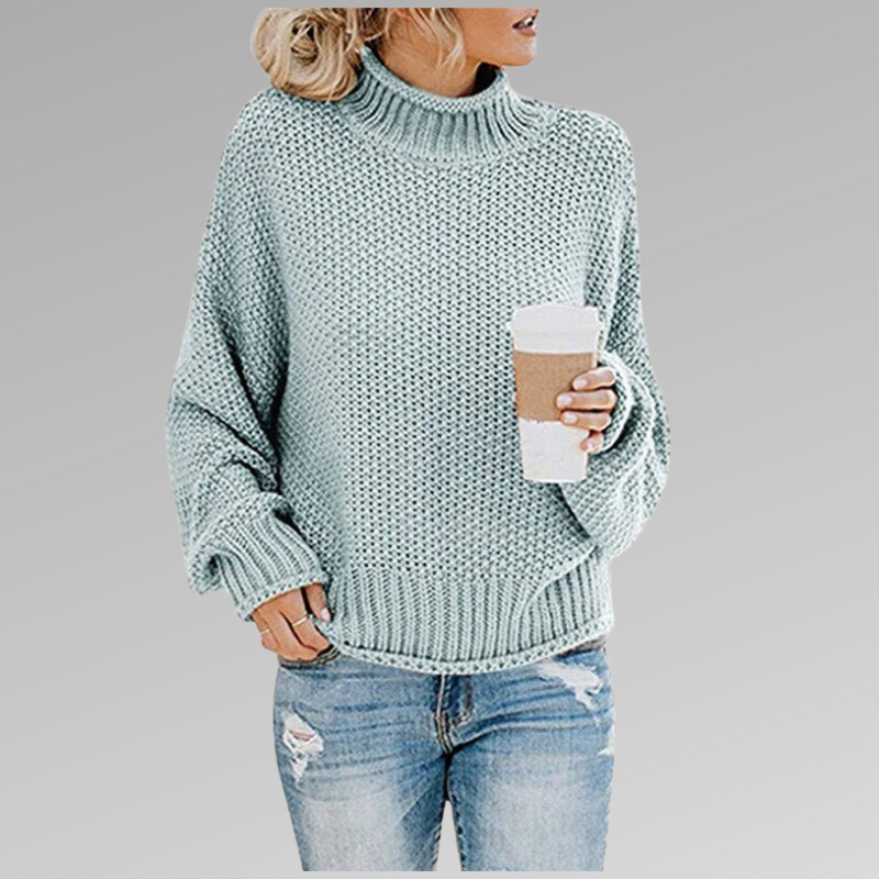 Women's Chunky Knit Turtleneck Jumper - Baby Blue