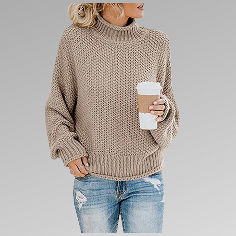 Women's Chunky Knit Turtleneck Jumper - Beige