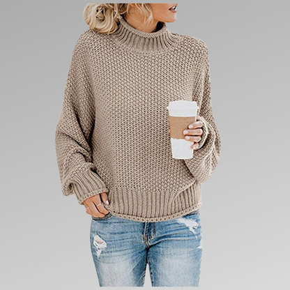 Women's Chunky Knit Turtleneck Jumper - Beige