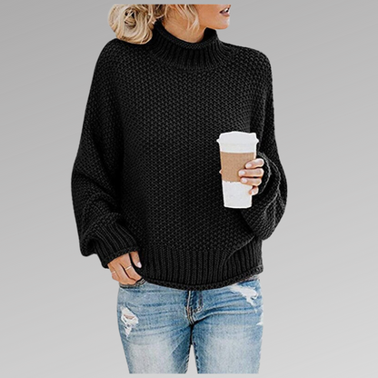 Women's Chunky Knit Turtleneck Jumper - Black