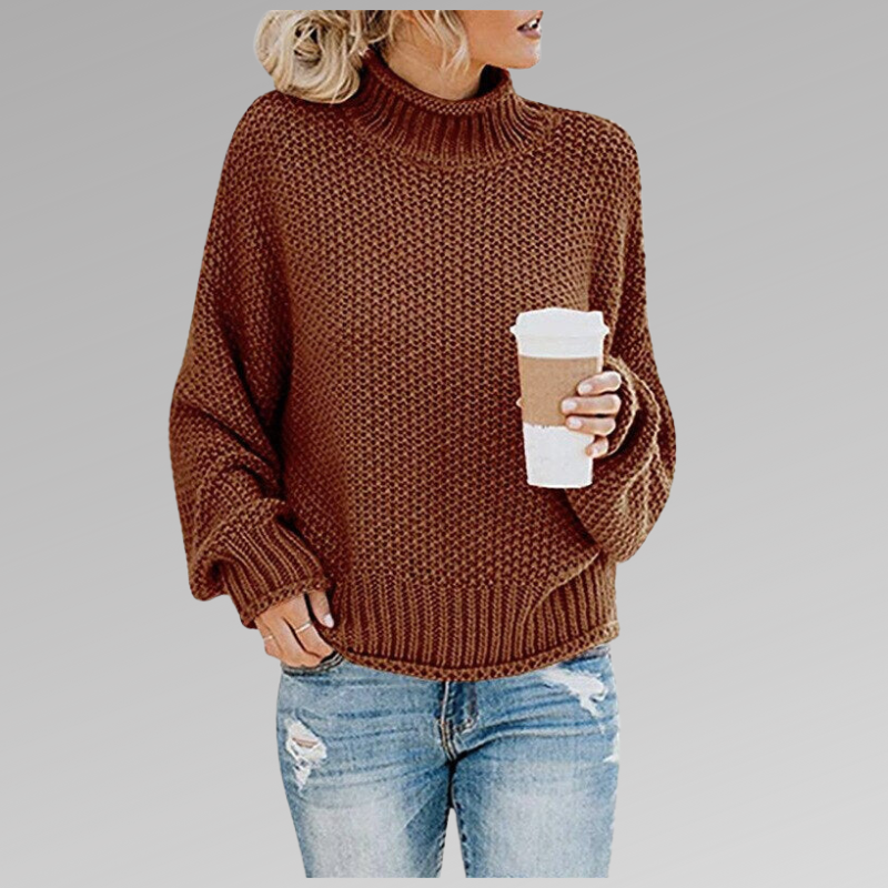 Women's Chunky Knit Turtleneck Jumper - Brown