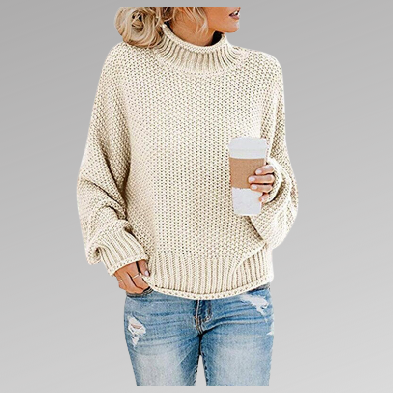 Women's Chunky Knit Turtleneck Jumper - Cream