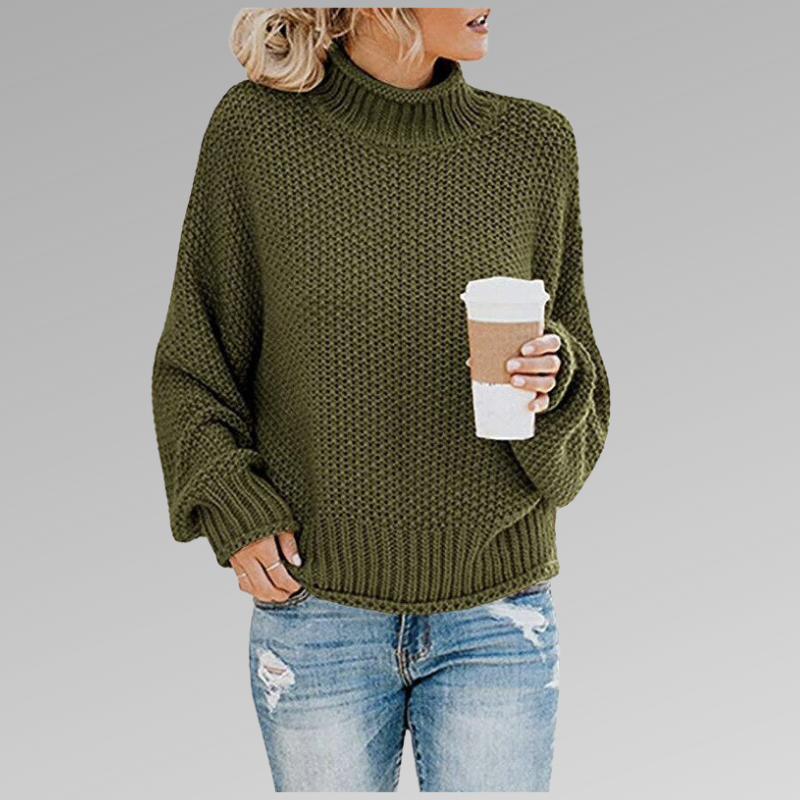 Women's Chunky Knit Turtleneck Jumper - Green