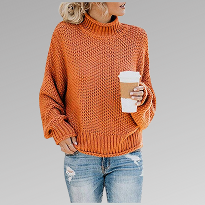 Women's Chunky Knit Turtleneck Jumper - Orange