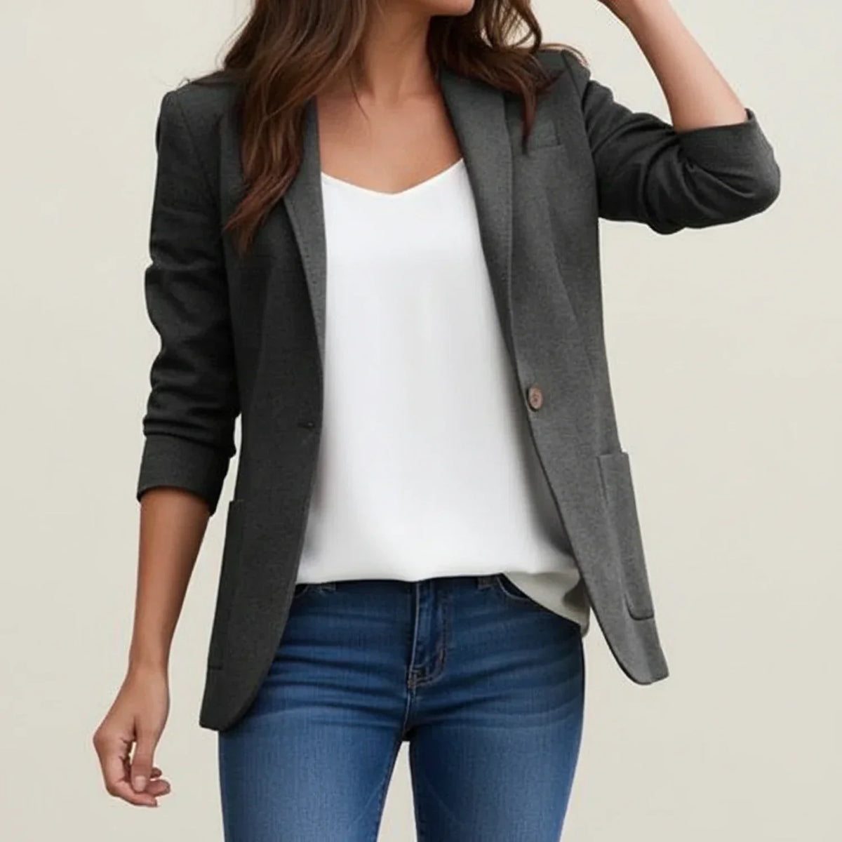 Women's Classic Blazer with Button Front in Black