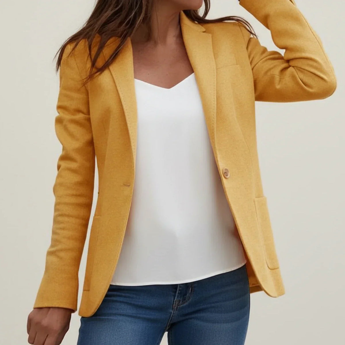 Women's Classic Blazer with Button Front in Yellow