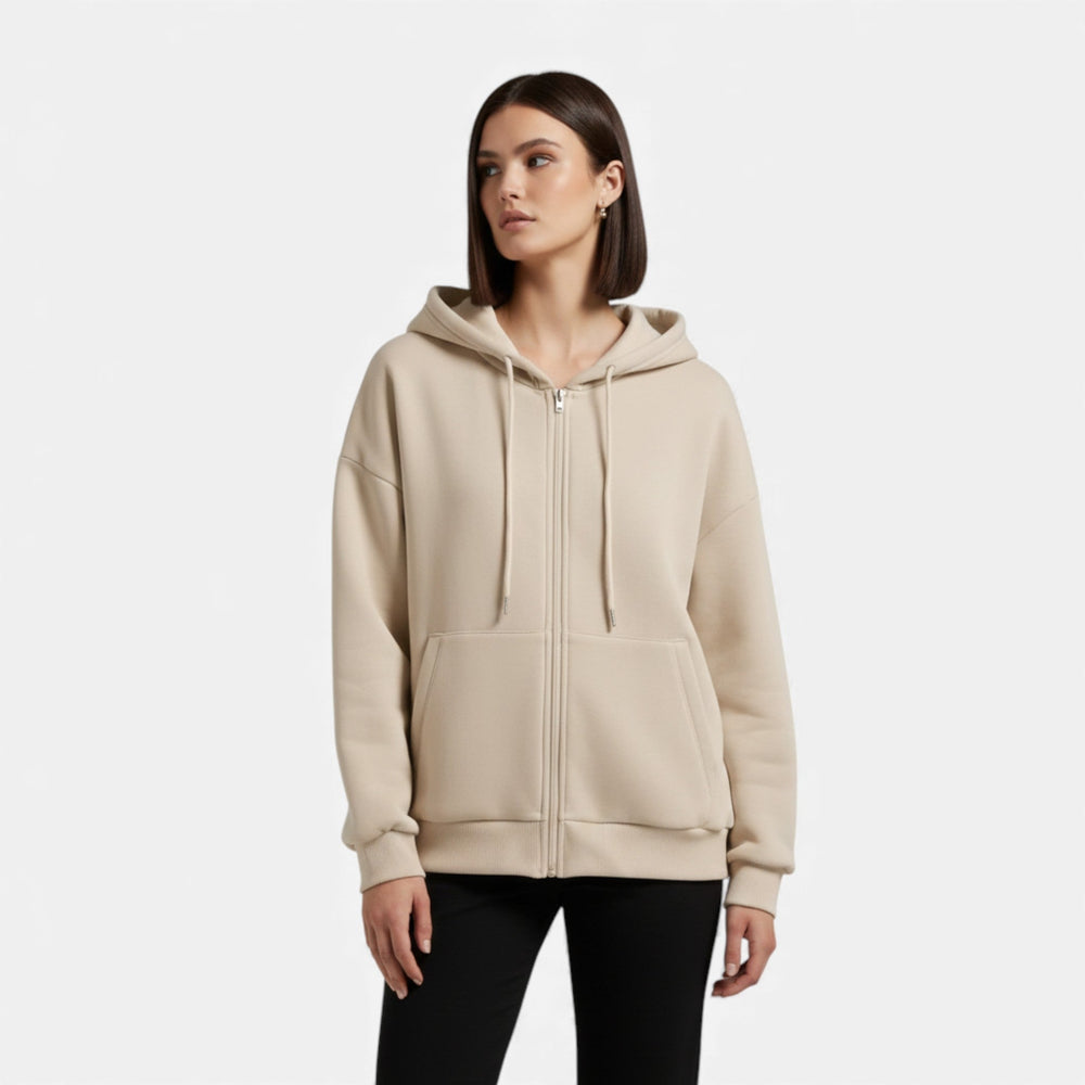 Women's Classic Zip-Up Hoodie With Knit Texture-11