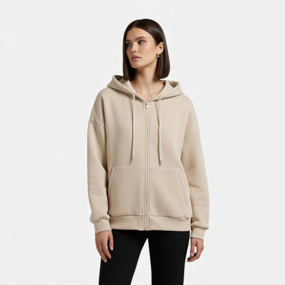 Women's Classic Zip-Up Hoodie With Knit Texture-11