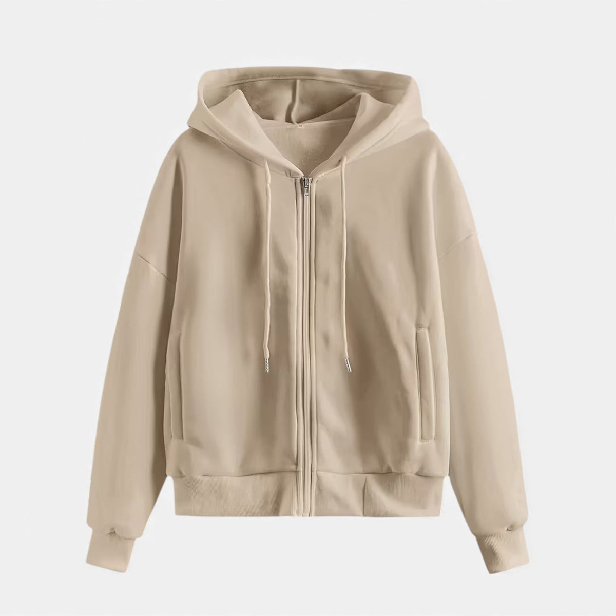 Women's Classic Zip-Up Hoodie With Knit Texture-1