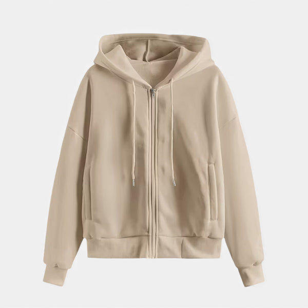Women's Classic Zip-Up Hoodie With Knit Texture-1