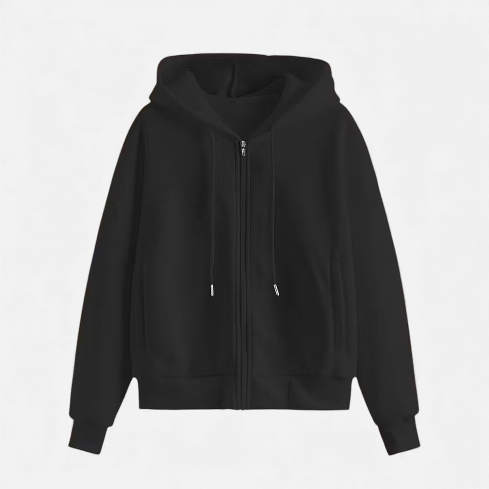 Women's Classic Zip-Up Hoodie With Knit Texture-2