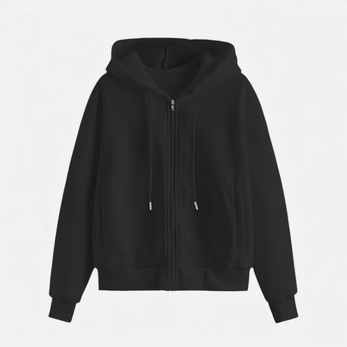 Women's Classic Zip-Up Hoodie With Knit Texture-2