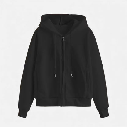 Women's Classic Zip-Up Hoodie With Knit Texture-2