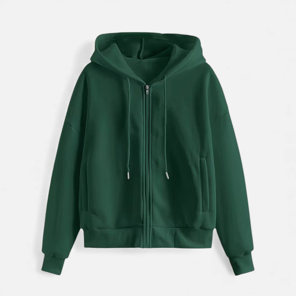 Women's Classic Zip-Up Hoodie With Knit Texture-5