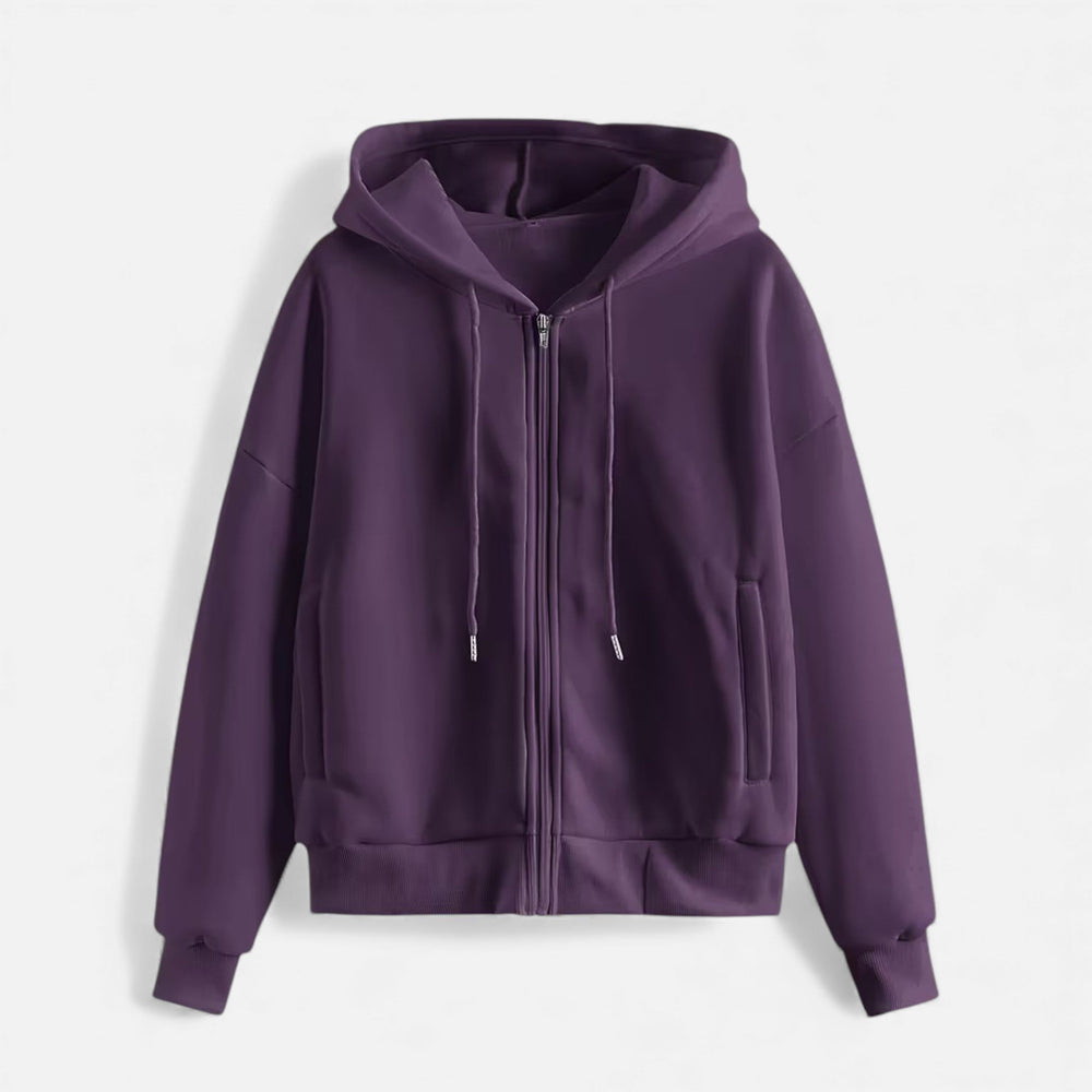 Women's Classic Zip-Up Hoodie With Knit Texture-7