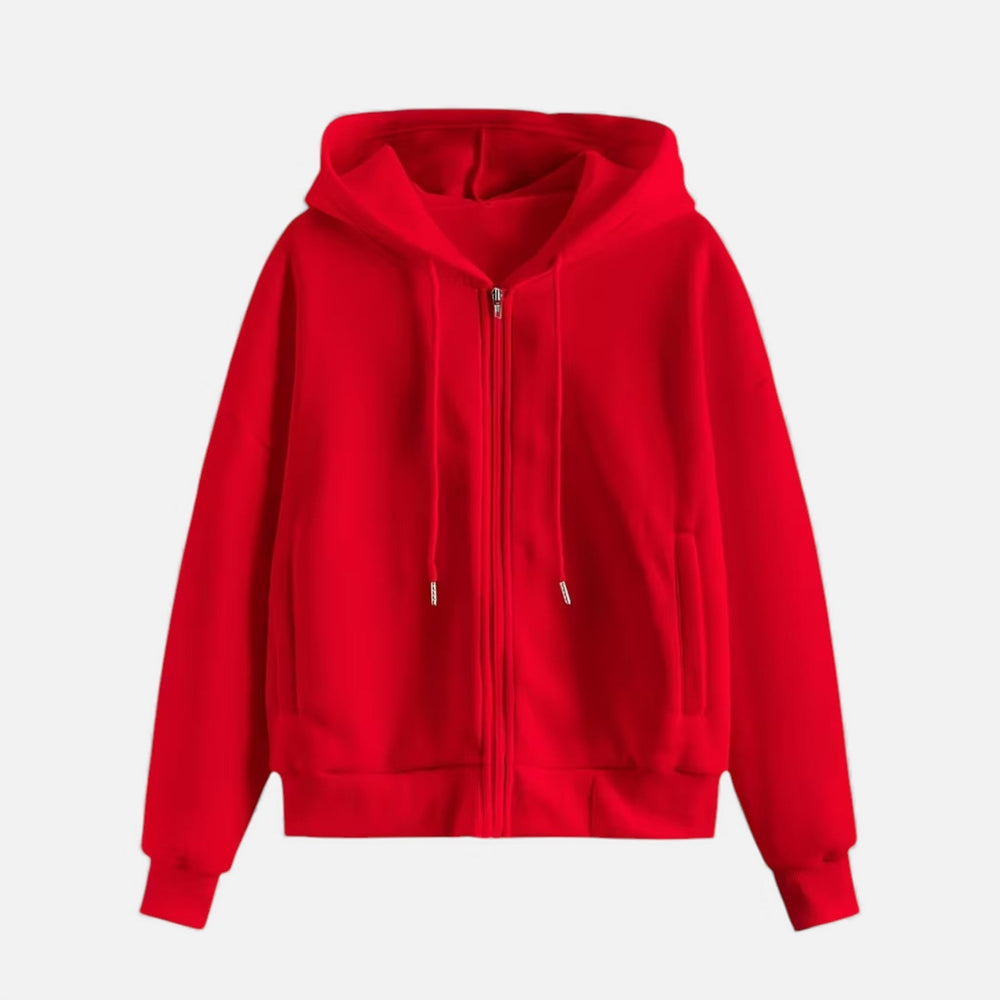 Women's Classic Zip-Up Hoodie With Knit Texture-3