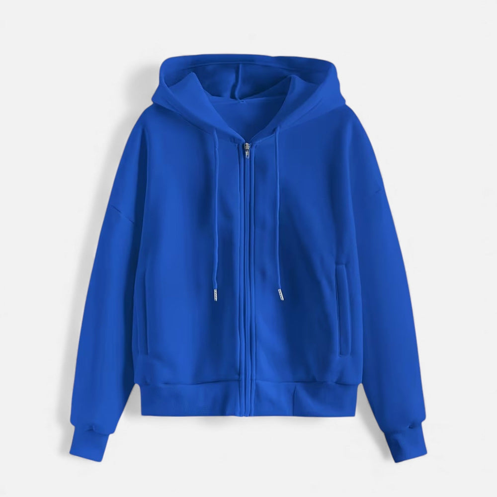 Women's Classic Zip-Up Hoodie With Knit Texture-4
