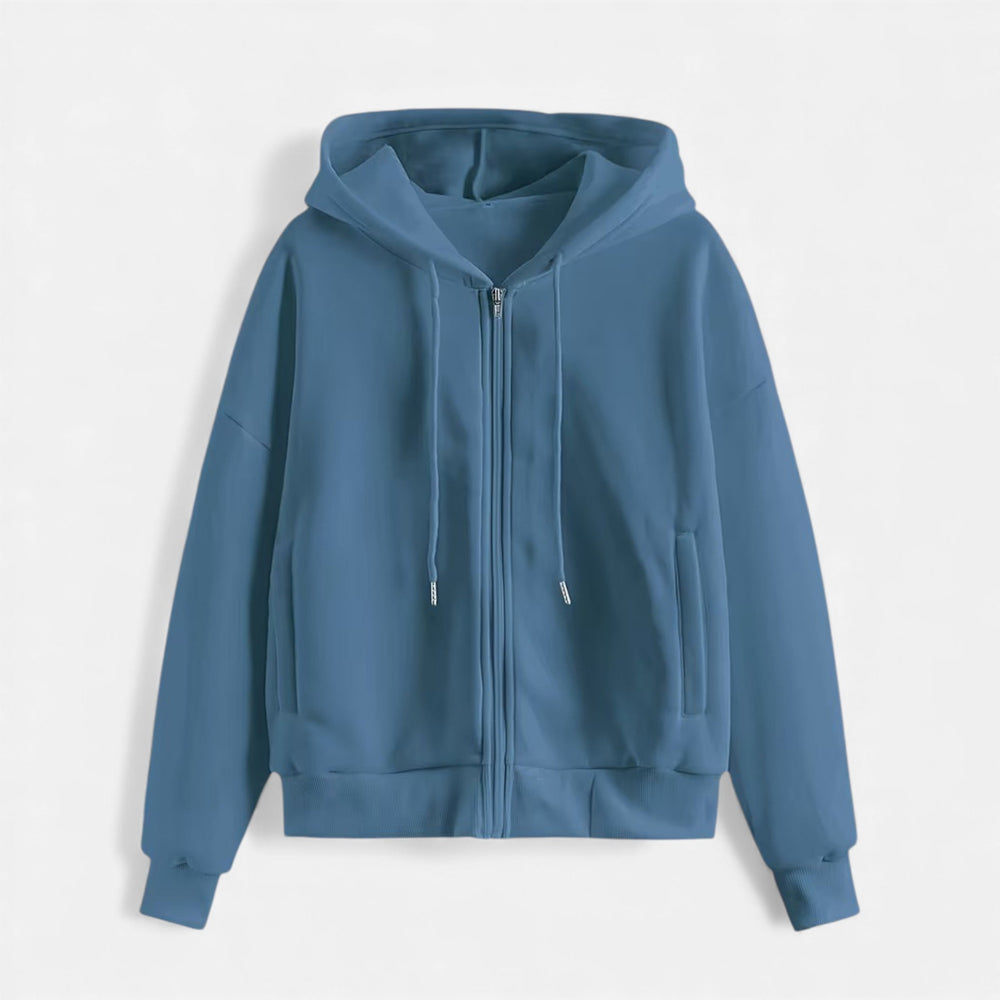 Women's Classic Zip-Up Hoodie With Knit Texture-8