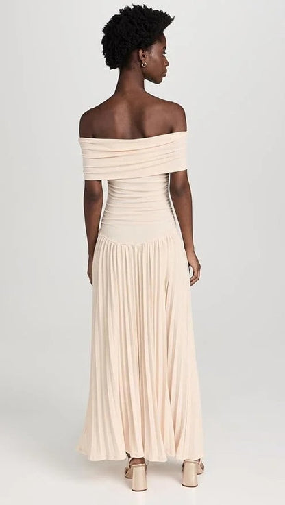 Women's Off-Shoulder Pleated Maxi Dress